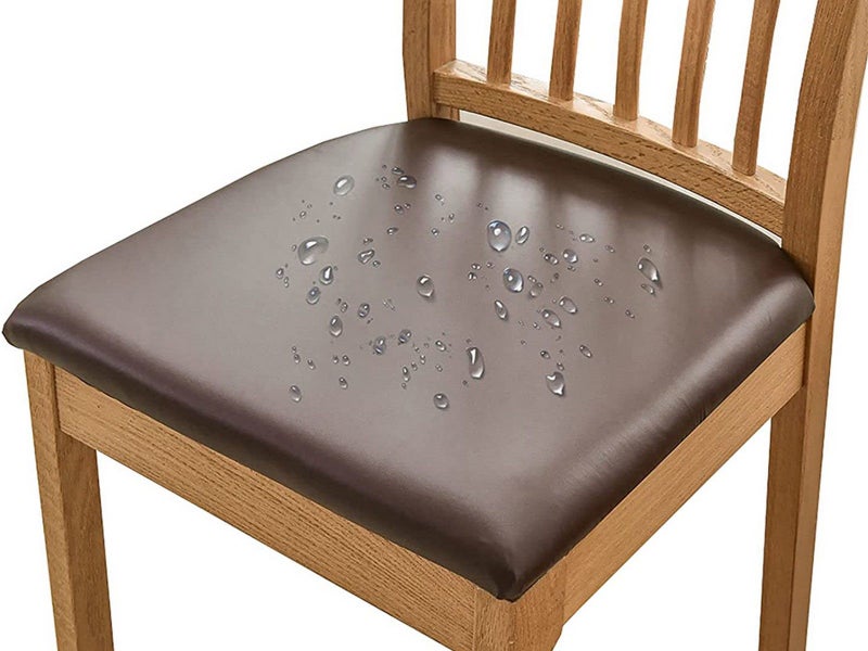 2Pcs Water Resistant PU Leather Stretch Dining Chair Seat Cover Slipcover Coffee Carousel 1