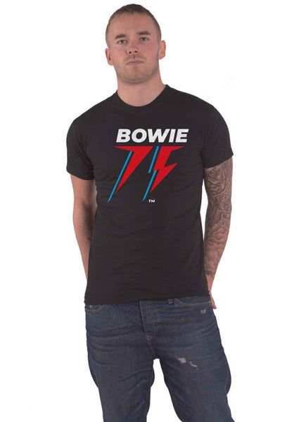 David Bowie T Shirt 75th Flash Logo new Official Mens Black Carousel 1