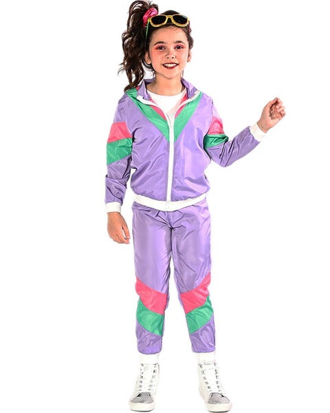 80s Purple Tracksuit Kids Costume Carousel 1