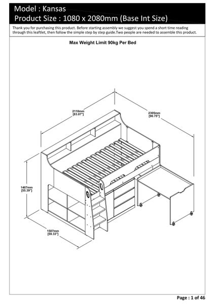 Kansas King Single Cabin Bed - Desk, Drawers, Shelving - Sonoma Oak Carousel 5