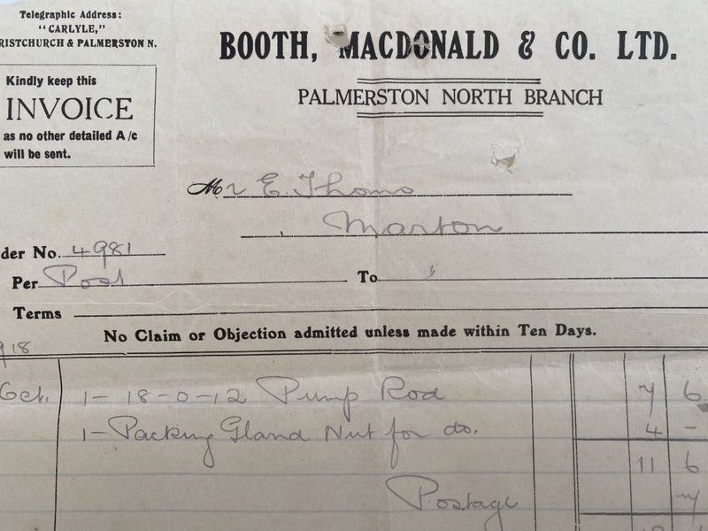 ANTIQUE INVOICE / RECEIPT: Booth, McDonald & Co. Ltd, Palmerston North 1918 Carousel 1