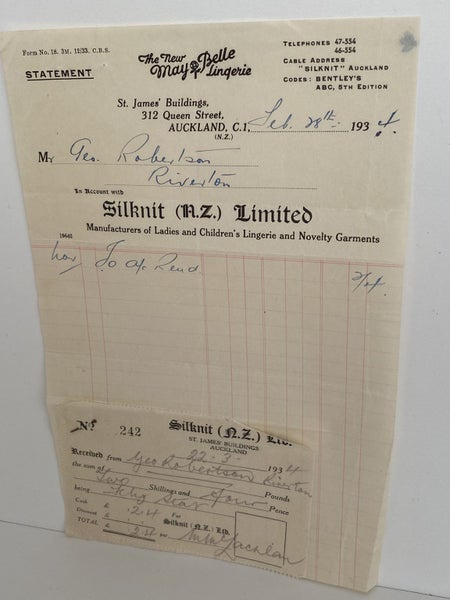 OLD INVOICE / RECEIPT: Silknit (NZ) Ltd, Auckland 1934 Carousel 2