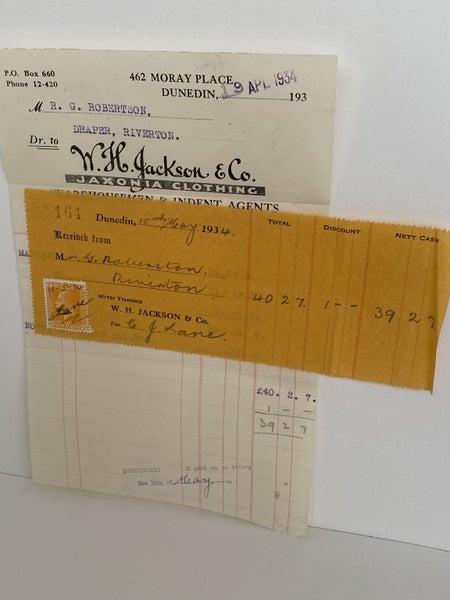 OLD INVOICE / RECEIPT: W. H. Jackson & Co. - Jaxonia Clothing 1934 (88yo) Carousel 3