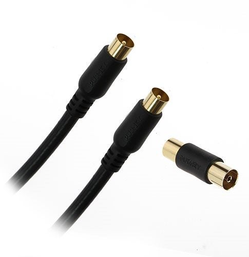 Pudney Coaxial Plug To Coaxial Plug Flylead With Female Adaptor 2 Metre Black Carousel 1
