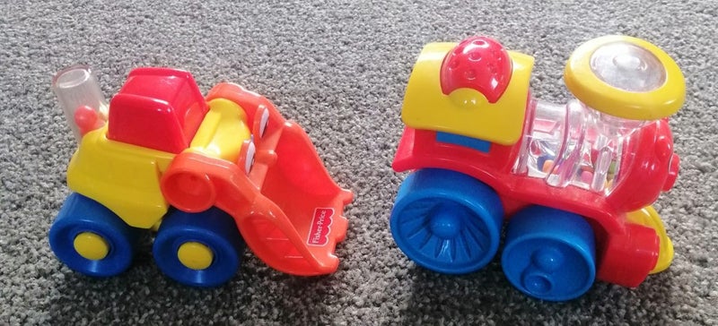 Fisher Price Poppity Pop Train and Bright Beginnings Happy Bulldozer Carousel 2