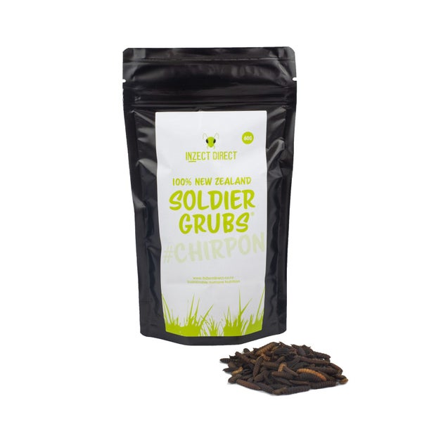 NZ Freeze Dried Soldier Grubs® - High calcium mealworm alternative. Carousel 1