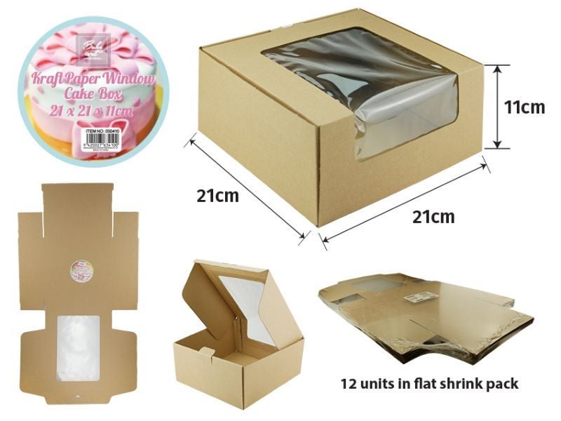 Window Cake Box - Kraft Paper 21cm (12 Units) Carousel 1