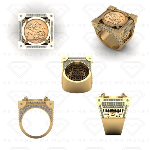 Limited Edition! 9ct Gold Diamond Half Sovereign Boss Ring Carousel 7