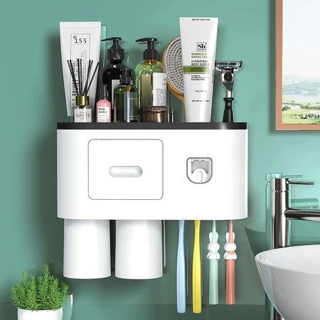 Bathroom Electric Toothbrush Holder Wall Mounted Automatic Toothpaste Dispenser Carousel 1