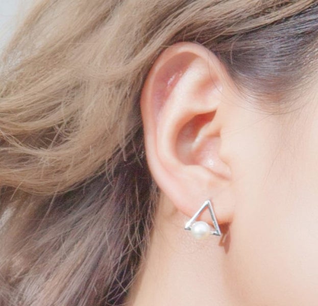 Stud Pearl White Gold Plated Geometric Design Earrings Carousel 3