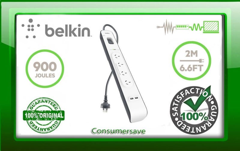 Belkin 4 Way Surge Board with 2 x USB Ports (2.4A) 1 Year NZ Warranty Carousel 1