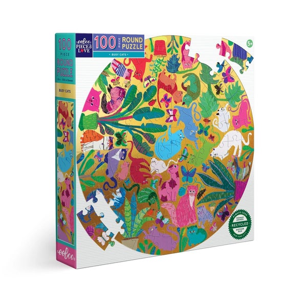 eeBoo: Round Puzzle - Busy Cats (100pc Jigsaw) Carousel 1