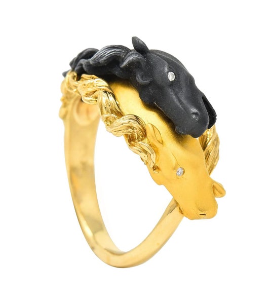 Vintage Carrera y Carrera 18 Karat Two Tone Gold Horses Stallions Head Ring Carousel 8