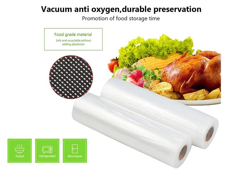 (2 Rolls) *5m Kitchen Food Textured Vacuum Sealer Bags Storage Saver Bags Carousel 1