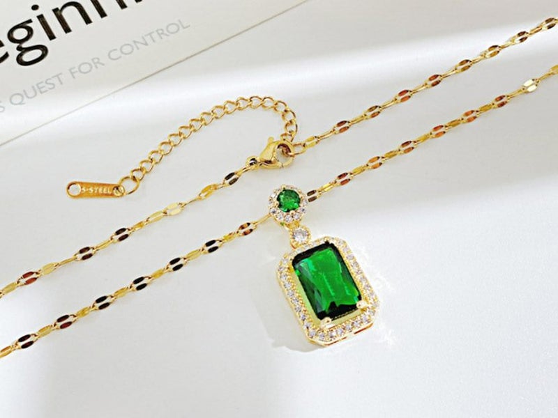 Necklace Emerald Pendant CZ Stainless Steel Necklace For Women Carousel 4