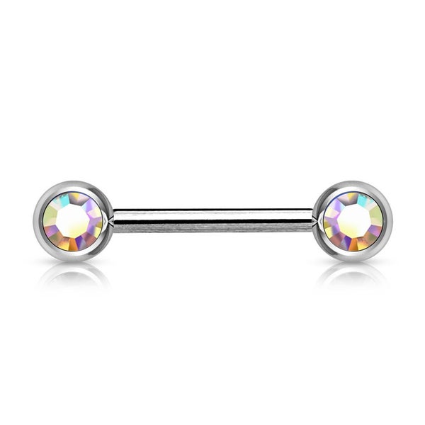 Silver Nipple Bar with Aurora Borealis Gems. 3 sizes available. Carousel 1