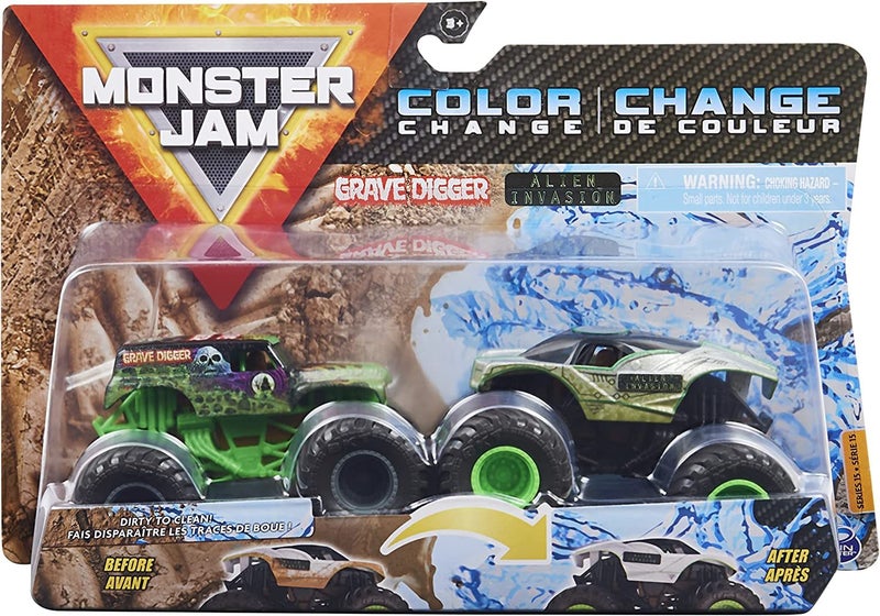Monster Jam 1:64 Scale Duo Series 15: Grave Digger vs. Alien Invasion Carousel 1