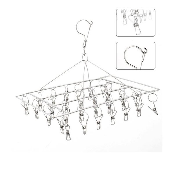 Stainless Steel Clothes Hanger with 36 Clips Carousel 1