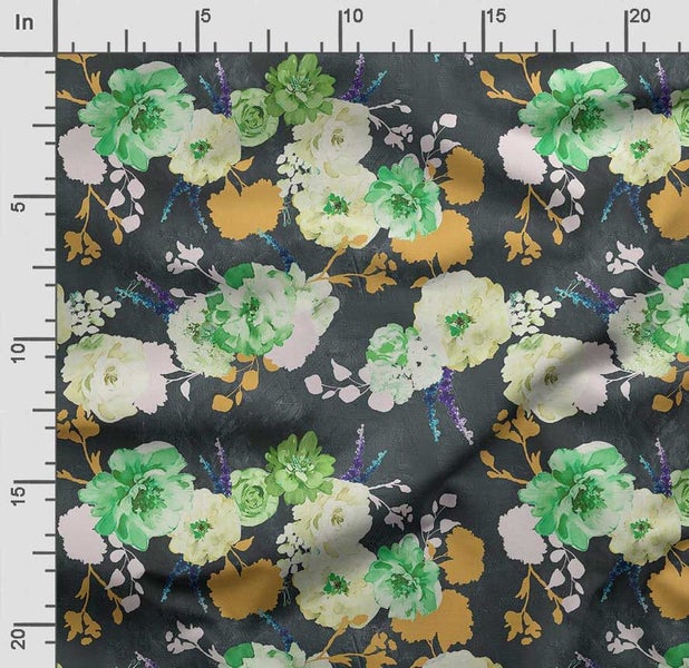 Soimoi Watercolor Floral Print, Poly Taffeta Fabric, Decor Sewing Fabric by The Carousel 2