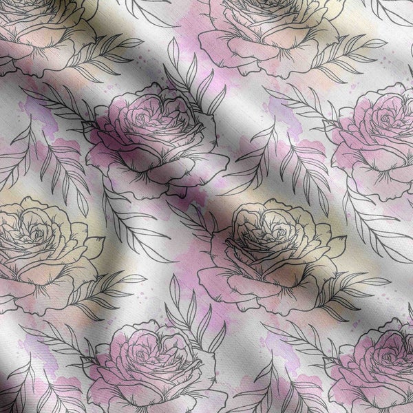 Soimoi Watercolor Floral Print, Poly Taffeta Fabric, Decor Sewing Fabric by The Carousel 1