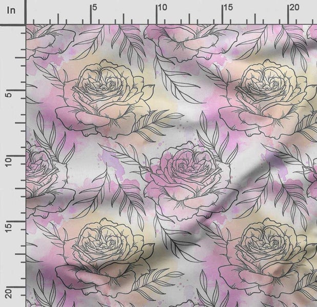 Soimoi Watercolor Floral Print, Poly Taffeta Fabric, Decor Sewing Fabric by The Carousel 2