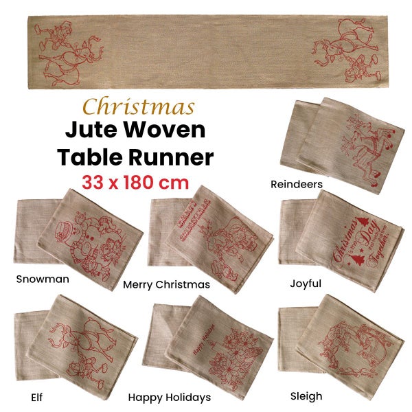Christmas Jute Woven Taupe Table Runner 33 x 180cm Carousel 2