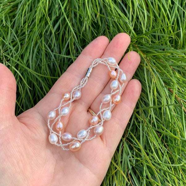 Silver Bracelet with Pearls on three strands "Luguana" (Mixed) Carousel 2