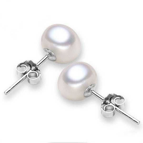 925 Sterling Silver Button Pearl Stud Earrings 8.5mm "Treena" (White) Carousel 1