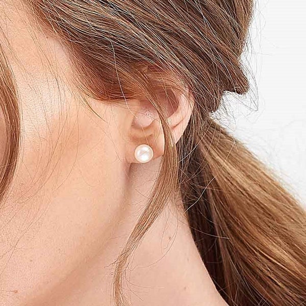 925 Sterling Silver Button Pearl Stud Earrings 8.5mm "Treena" (White) Carousel 2