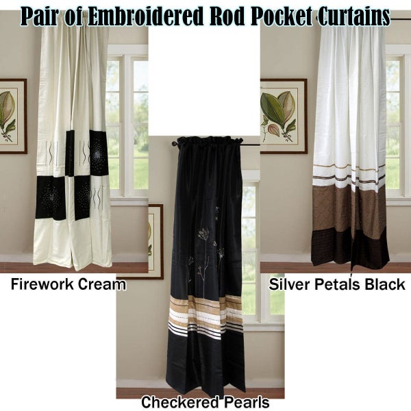 Pair of Embroidered Rod Pocket Curtains 150 x 213cm each Carousel 3