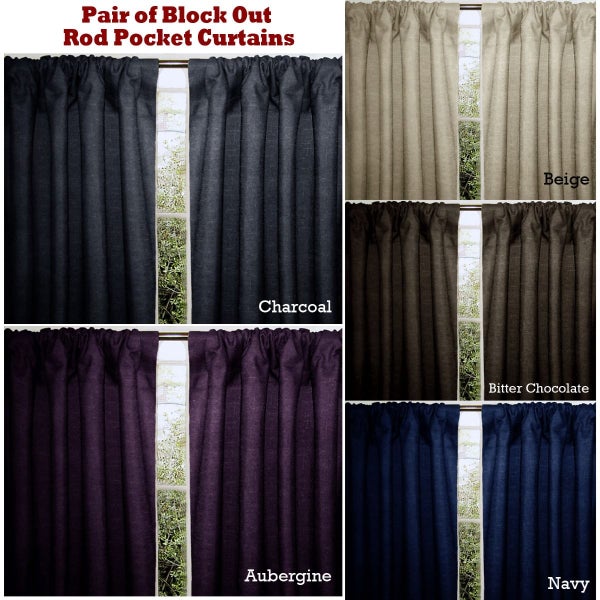 Pair of Block Out Coated Rod Pocket Curtains 120 x 213cm each Carousel 2