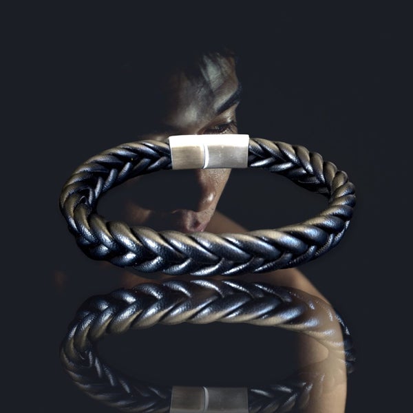 Mens Genuine Leather Unisex Bracelet 'twist weave' made in NZ Carousel 1
