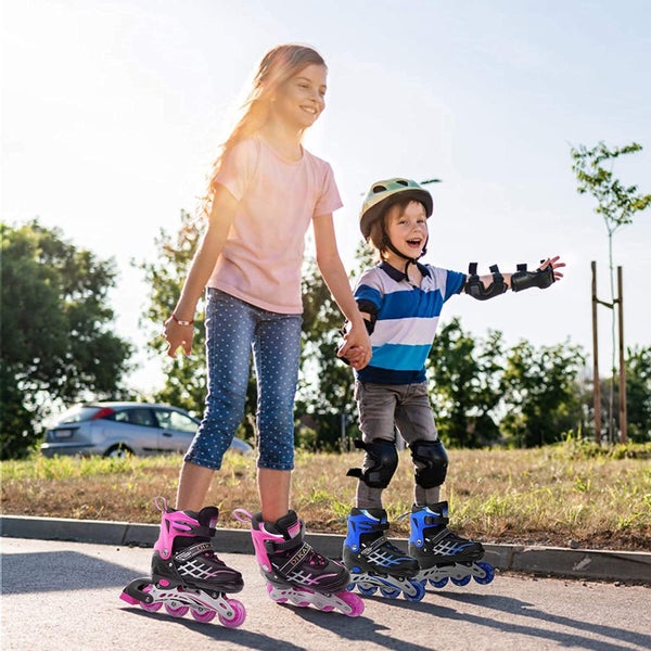 Kids Adjustable Inline Skates with Light Up Wheels Size27-32 Blue Carousel 2