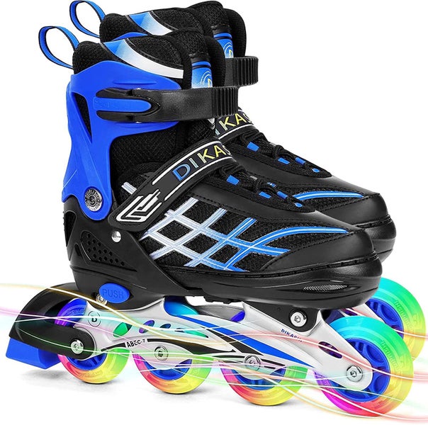 Kids Adjustable Inline Skates with Light Up Wheels Size27-32 Blue Carousel 1