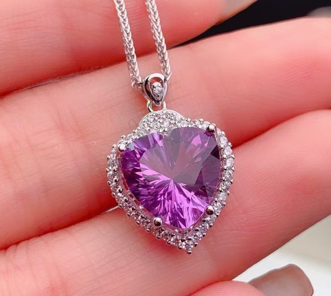 Necklace Purple Topaz Heart Amethyst Pendant CZ Necklace for Women Carousel 3