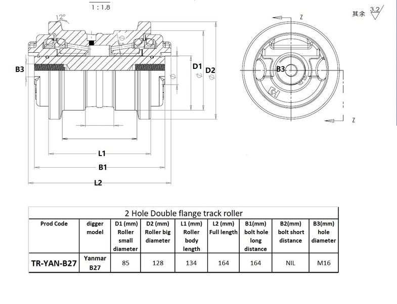 Track roller for Sunward SWE50 Takeuchi TB16/TB35 Yanmar B27/Vio20/Vio55 Carousel 2