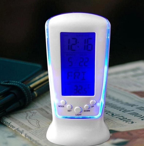 LED Digital Alarm Clock with Blue Backlight Electronic Calendar Thermometer Carousel 1