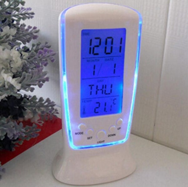 LED Digital Alarm Clock with Blue Backlight Electronic Calendar Thermometer Carousel 2