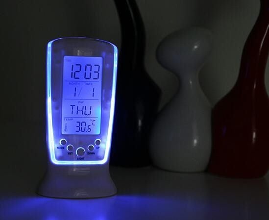 LED Digital Alarm Clock with Blue Backlight Electronic Calendar Thermometer Carousel 4