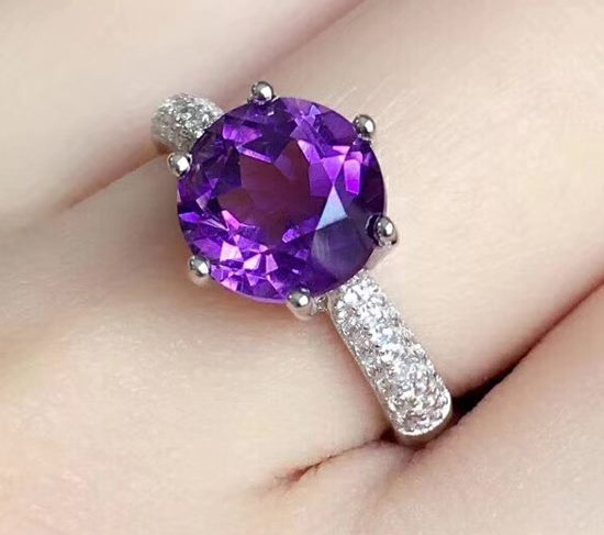 *CLEARANCE* Deep Amethyst & CZ Diamond Ring / 18KGP White Gold - Open Size Carousel 1