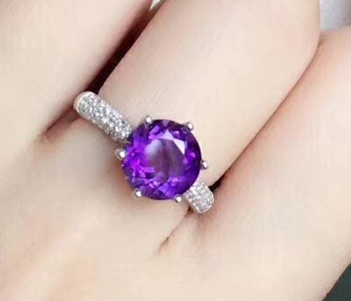*CLEARANCE* Deep Amethyst & CZ Diamond Ring / 18KGP White Gold - Open Size Carousel 2