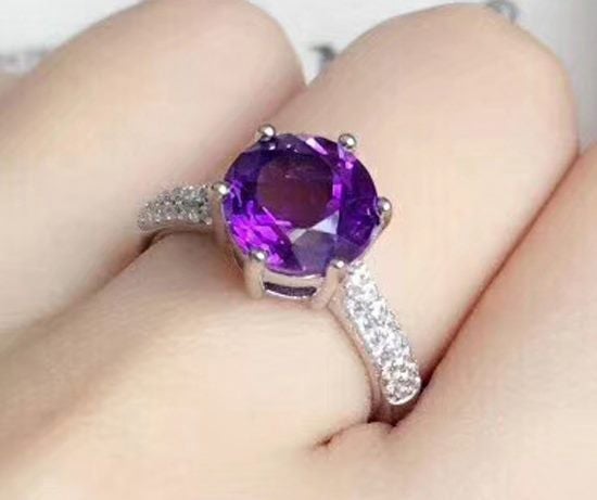 *CLEARANCE* Deep Amethyst & CZ Diamond Ring / 18KGP White Gold - Open Size Carousel 3