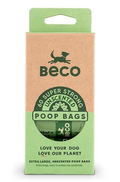 BECO DOG POO BAGS UNSCENTED 60 PACK (4 ROLLS X 15 BAGS). Carousel 1