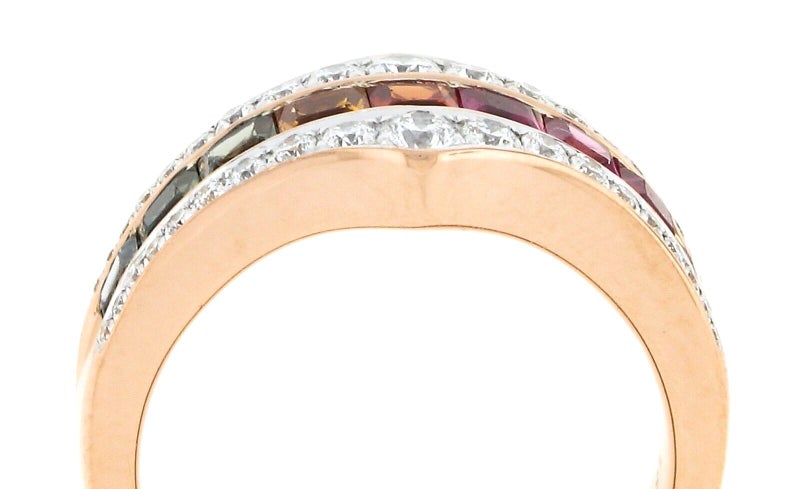 18k Rose Gold 1.88ct Channel Square Faceted Cut Rainbow Sapphire w/ Diamond Ring Carousel 9