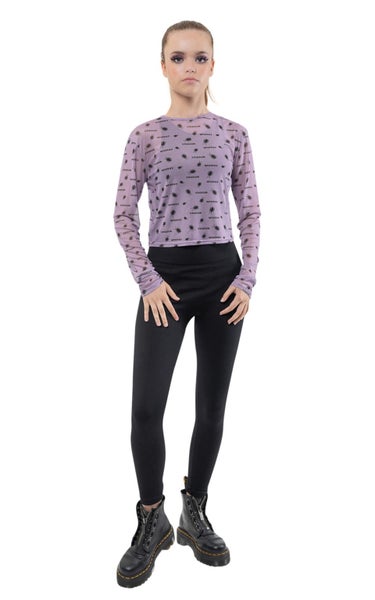 Beetlejuice Mesh Top Beetle Print Cropped Christmas Girls Womens Purple Carousel 2