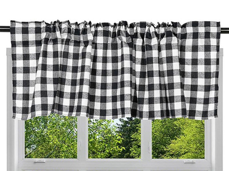 Black 106x45cm Plaid Window Treatment Decor Curtain Carousel 1