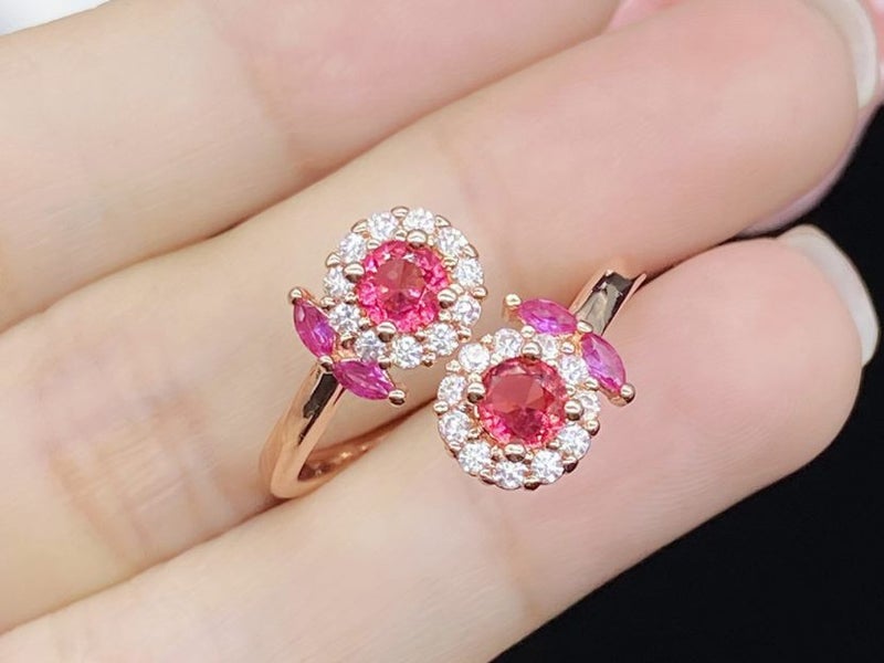 Ring Fashion Flower Design Red Topaz CZ Diamond Ruby Ring Carousel 1