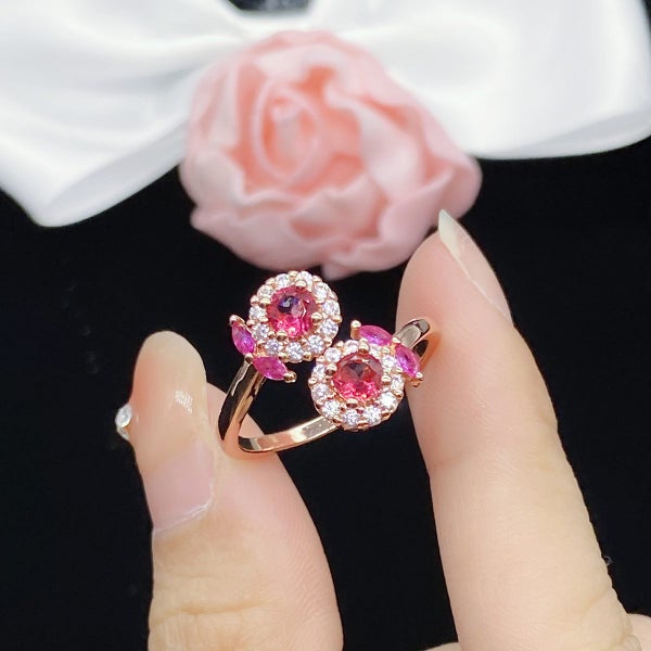 Ring Fashion Flower Design Red Topaz CZ Diamond Ruby Ring Carousel 2