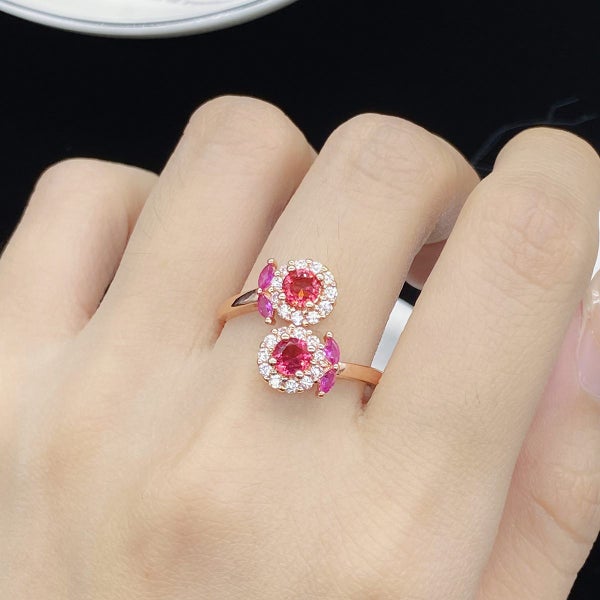 Ring Fashion Flower Design Red Topaz CZ Diamond Ruby Ring Carousel 3
