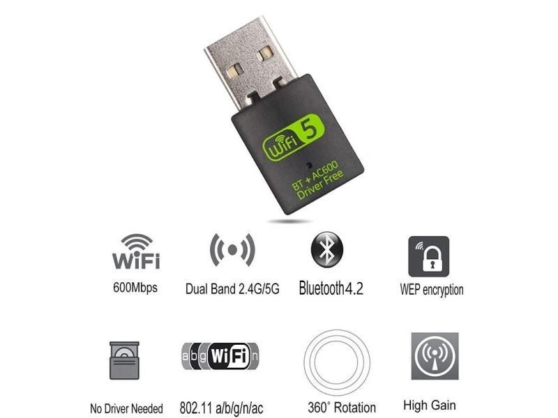 USB WiFi Bluetooth Adapter AC600 Dual Band 2.4/5Ghz For PC/Laptop/Desktop Carousel 1